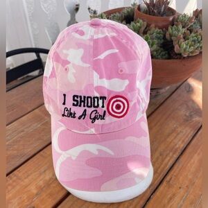 I Shoot Like A Girl…pink white camo trucker Hat